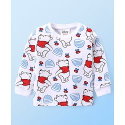 Babyhug Disney Knit Full Sleeves Winnie The Pooh Graphic T-Shirt Terry Dungaree Set & Applique Detailing Dungaree - Red