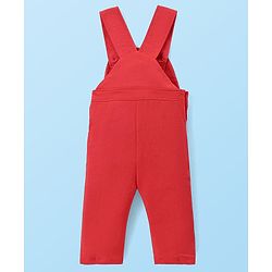 Babyhug Disney Knit Full Sleeves Winnie The Pooh Graphic T-Shirt Terry Dungaree Set & Applique Detailing Dungaree - Red