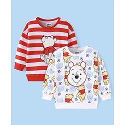 Babyhug Disney Terry Knit Full Sleeves Sweatshirts With Winnie The Pooh Graphics Pack of 2 - Red & White