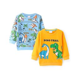Babyhug Knit Full Sleeves Sweatshirts With Dino Graphics Pack of 2 - Yellow & Blue
