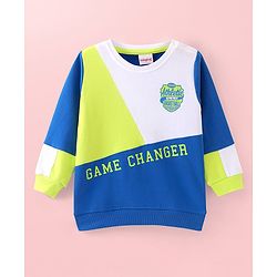 Babyhug Cotton Knit Full Sleeves Sweatshirts With Colour Block Design & Text Print - Blue