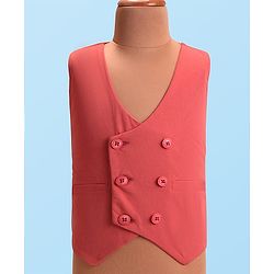 Babyhug Woven Full Sleeves Solid Color Party Suit with Shirt Waistcoat Trousers and Bow - White Rust Red