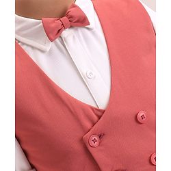 Babyhug Woven Full Sleeves Solid Color Party Suit with Shirt Waistcoat Trousers and Bow - White Rust Red