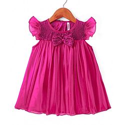 Babyhug Woven Frill Sleeves Party Dress With Sequin & Bow Detailing - Red