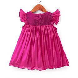 Babyhug Woven Frill Sleeves Party Dress With Sequin & Bow Detailing - Red