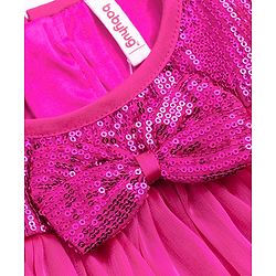 Babyhug Woven Frill Sleeves Party Dress With Sequin & Bow Detailing - Red