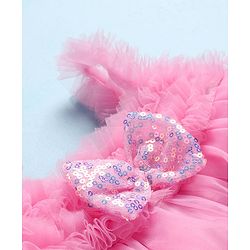 Babyhug Woven Sleeveless A Line Dress With Corsage & Bow Detailing - Pink