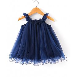 Babyhug  Woven  Frill Sleeves A Line Party Frock  with Floral Corsage - Navy Blue