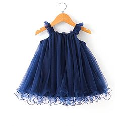 Babyhug  Woven  Frill Sleeves A Line Party Frock  with Floral Corsage - Navy Blue