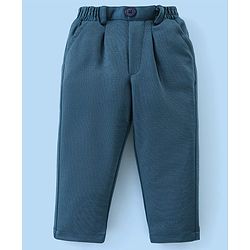 Babyhug Woven Full Sleeves Printed Shirt & Bottom Set With Cap & Suspenders - White & Teal Blue