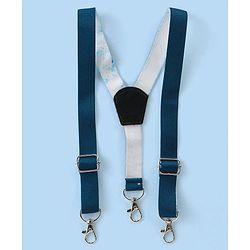 Babyhug Woven Full Sleeves Printed Shirt & Bottom Set With Cap & Suspenders - White & Teal Blue