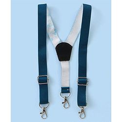 Babyhug Woven Full Sleeves Printed Shirt & Bottom Set With Cap & Suspenders - White & Teal Blue