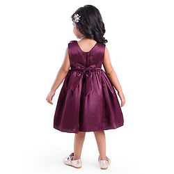 Babyhug Woven Sleeveless Textured Yoke Fit & Flared  Party Frock with Floral Applique -Wine