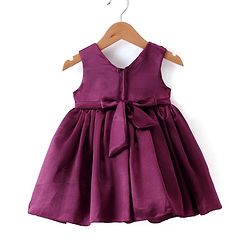 Babyhug Woven Sleeveless Textured Yoke Fit & Flared  Party Frock with Floral Applique -Wine