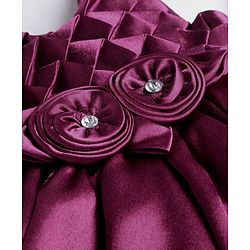 Babyhug Woven Sleeveless Textured Yoke Fit & Flared  Party Frock with Floral Applique -Wine