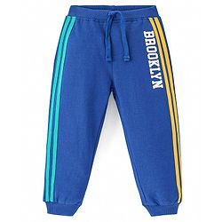 Babyhug Terry Knit Full Length Track Pant with Tape Detailing - Navy Blue