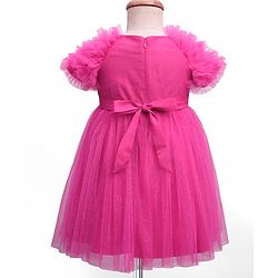 Babyhug Woven Ruffled Sleeves Party Dress With Bow Applique - Fuschia