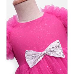 Babyhug Woven Ruffled Sleeves Party Dress With Bow Applique - Fuschia