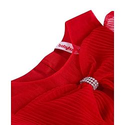 Babyhug Woven Sleeveless Tierred Party Frock with Bow Applique Solid Colour - Red