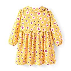 Babyhug Single Jersey Knit Full Sleeves Peter Pan Collared Polka Dots & Floral Printed Flared Dress Pack of 2 - Yellow & Pink