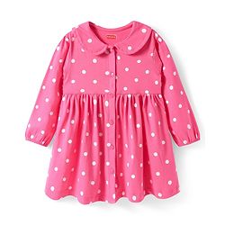 Babyhug Single Jersey Knit Full Sleeves Peter Pan Collared Polka Dots & Floral Printed Flared Dress Pack of 2 - Yellow & Pink