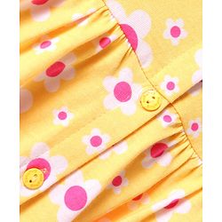 Babyhug Single Jersey Knit Full Sleeves Peter Pan Collared Polka Dots & Floral Printed Flared Dress Pack of 2 - Yellow & Pink
