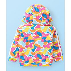 Babyhug Terry Knit Full Sleeves Hooded Sweatjacket & Joggers Set with T-Shirt Camo & Text Print - Multicolour