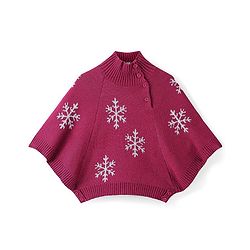 Babyhug Knitted  Full Sleeves & High Neck Poncho with Snow Flakes Design - Wine