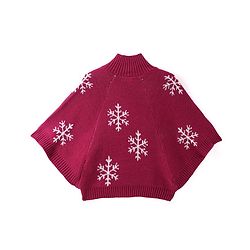 Babyhug Knitted  Full Sleeves & High Neck Poncho with Snow Flakes Design - Wine