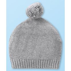 Babyhug Knitted Full Raglan Sleeves Front Open Striped  Hooded Sweater Set with Cap & Pockets - Light Grey