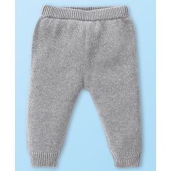 Babyhug Knitted Full Raglan Sleeves Front Open Striped  Hooded Sweater Set with Cap & Pockets - Light Grey