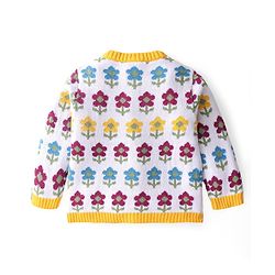 Babyhug Cotton Knit Full Sleeves Front Open Sweater Set With Floral Design & Cap - Yellow