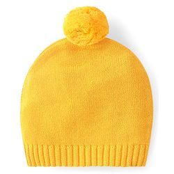 Babyhug Cotton Knit Full Sleeves Front Open Sweater Set With Floral Design & Cap - Yellow