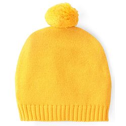 Babyhug Cotton Knit Full Sleeves Front Open Sweater Set With Floral Design & Cap - Yellow