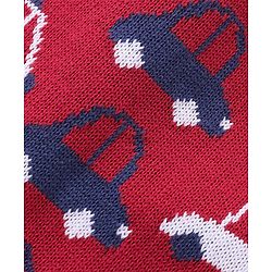 Babyhug Cotton Knit Full Sleeves Winter Wear Romper with Vehicles Print - Red