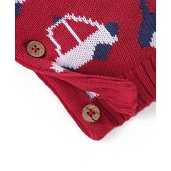 Babyhug Cotton Knit Full Sleeves Winter Wear Romper with Vehicles Print - Red