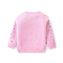 Babyhug Knitted Full Sleeves Pullover Sweater Set with Floral Design - Pink