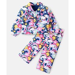 Babyhug Cotton Knit Full Sleeves Floral Printed Shirt Style Top & Lounge Pants Co-Ord Set - Multicolor