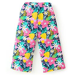 Babyhug Cotton Knit Full Sleeves Floral Printed Shirt Style Top & Lounge Pants Co-Ord Set - Multicolor
