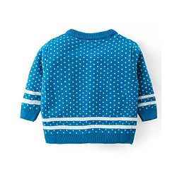 Babyhug Knitted Full Sleeves Front Open Sweater Set with Polka Dot Design - Aqua Blue