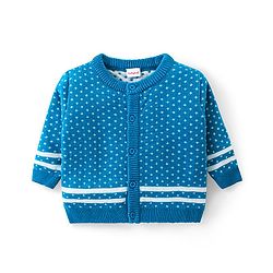 Babyhug Knitted Full Sleeves Front Open Sweater Set with Polka Dot Design - Aqua Blue