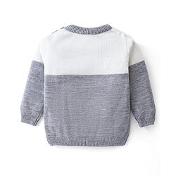 Babyhug Knitted Full Sleeves Pullover Sweater Set with Teddy Bear Design - Grey & White