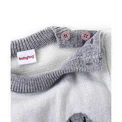 Babyhug Knitted Full Sleeves Pullover Sweater Set with Teddy Bear Design - Grey & White