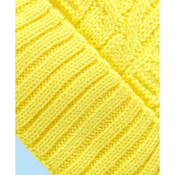 Babyhug Knit Woollen Cap With Pom Pom Applique - Yellow