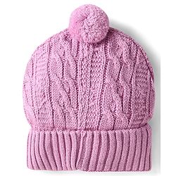 Babyhug Knit Woollen Cable Knit Design Cap With Pom Pom Applique Pink - Diameter 11.5 cm