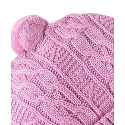 Babyhug Knit Woollen Cable Knit Design Cap With Pom Pom Applique Pink - Diameter 11.5 cm