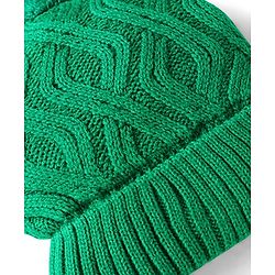 Babyhug Knit Woollen Cable Knit Design Cap With Pom Pom Applique Green - Diameter 11 cm