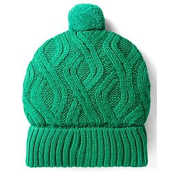 Babyhug Knit Woollen Cable Knit Design Cap With Pom Pom Applique Green - Diameter 11 cm