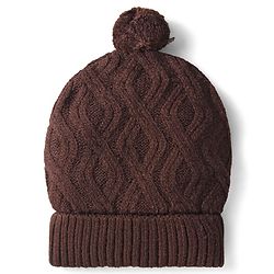 Babyhug Knit Woollen Cable Knit Design Cap With Pom Pom Applique Brown - Diameter 11.5 cm