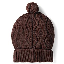 Babyhug Knit Woollen Cable Knit Design Cap With Pom Pom Applique Brown - Diameter 11.5 cm